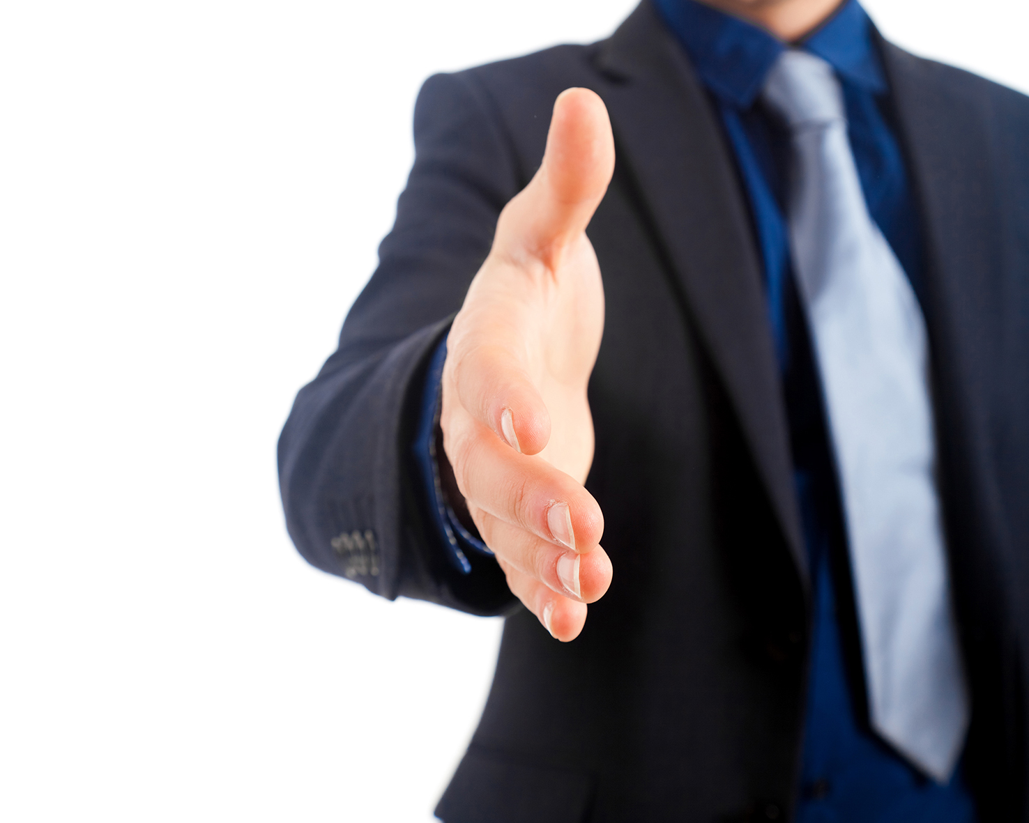 Business professional offering a handshake symbolizing partnership and collaboration